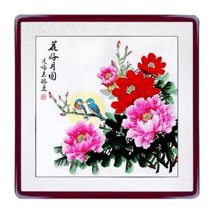 国画牡丹画手绘斗方装饰客厅挂字画卧室玄关餐厅花鸟壁画真迹招财