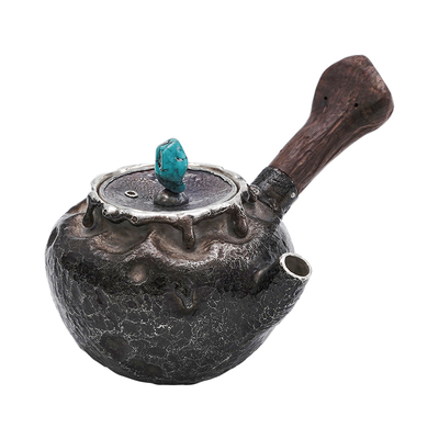 纯银999纯手工一张打侧把泡茶壶