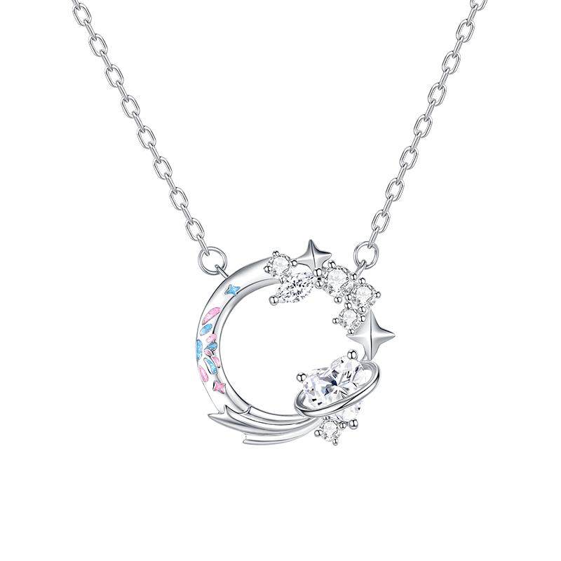 周大生星河引力莫比乌斯情侣项链银925荧光锁骨链生日礼物送女友