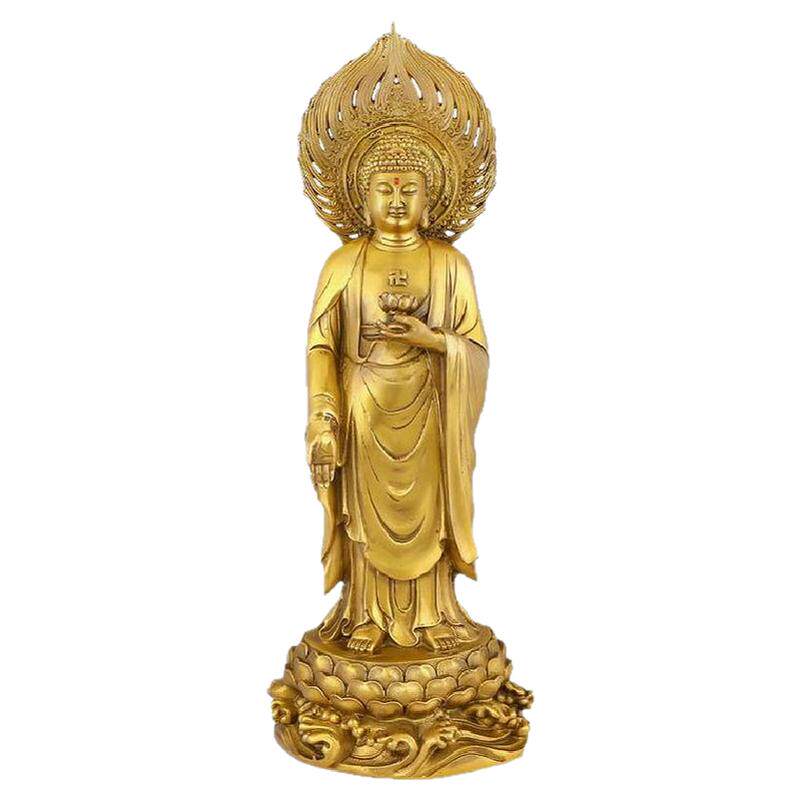西方三圣黄铜背光家用客厅摆件