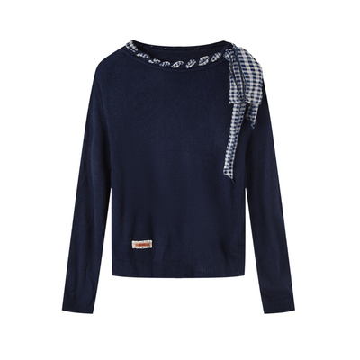 SOMESOWE丝巾系带斜肩针织上衣