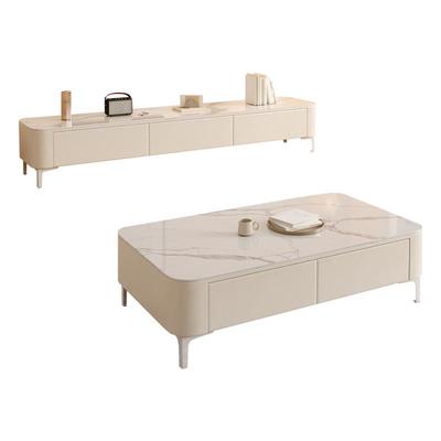 奶油风岩板茶几电视柜组合