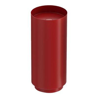 红色不锈钢立柱洗手盆落地式一体