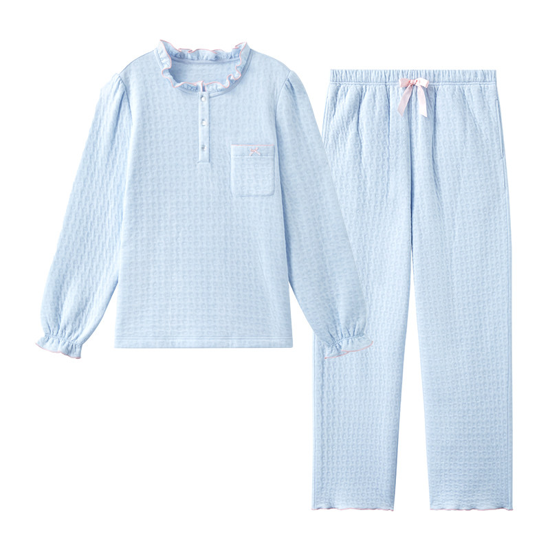 兰卓丽木耳边领口家居服女夹丝棉