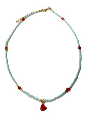 多巴胺彩色串珠爱心吊坠项链女甜美小清新设计感颈链小众百搭项饰