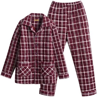 活性印染纯棉夹棉睡衣男秋冬加厚