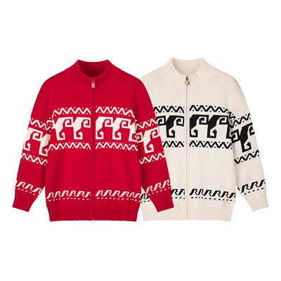水孩儿儿童毛衣红色针织开衫上衣