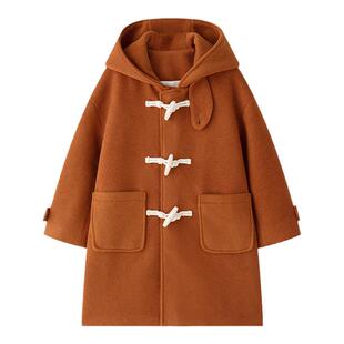 虾酱麻麻男童呢子大衣冬季2025新款男孩牛角扣韩系儿童毛呢外套