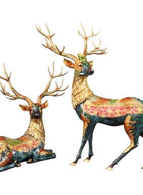 梅花鹿摆件生财有鹿全铜