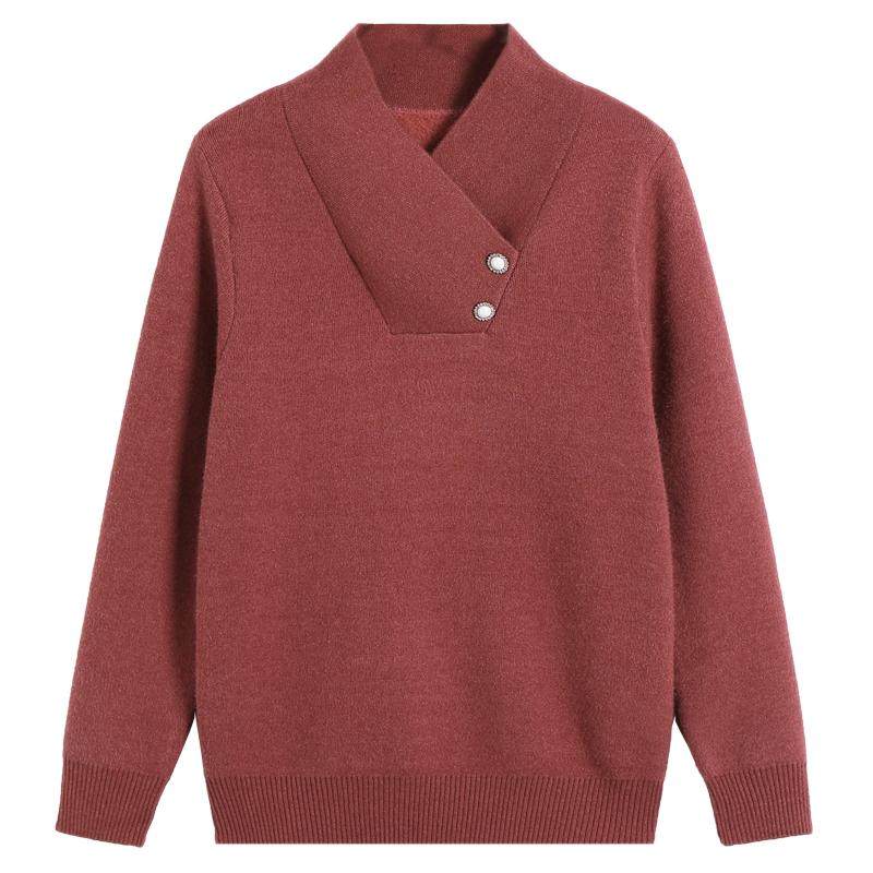 大码妈妈冬装加绒毛衣女加厚短款上衣羊绒秋冬季一体绒内搭打底衫