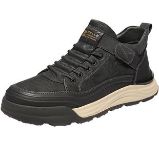 百丽男鞋加绒高帮休闲板鞋男士25冬新款商场款厚底工装鞋8WQ01DD5