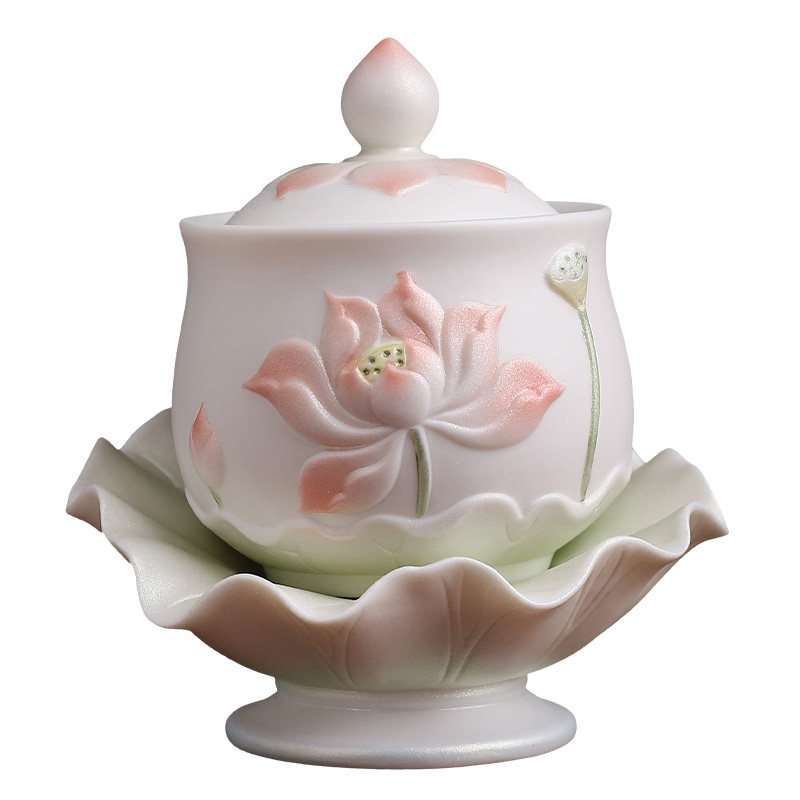 【新品首发】珠光彩陶瓷荷花水杯