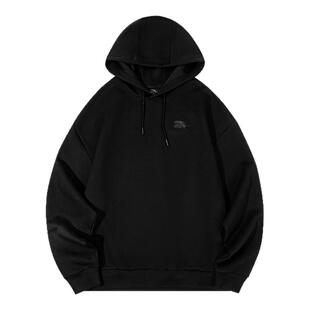 安踏黑色加绒卫衣男2026春季新款加厚保暖连帽外套青少年运动上衣