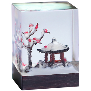 术立故宫雪景梅花印章新中式木头庭院国风树脂小摆件情侣生日礼物