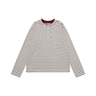 sameuoo散养文化「暮光之吻」亨利领条纹长袖t恤莱赛尔打底上衣春