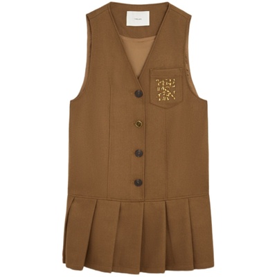 MSLANmiu系学院风V领压褶连衣裙