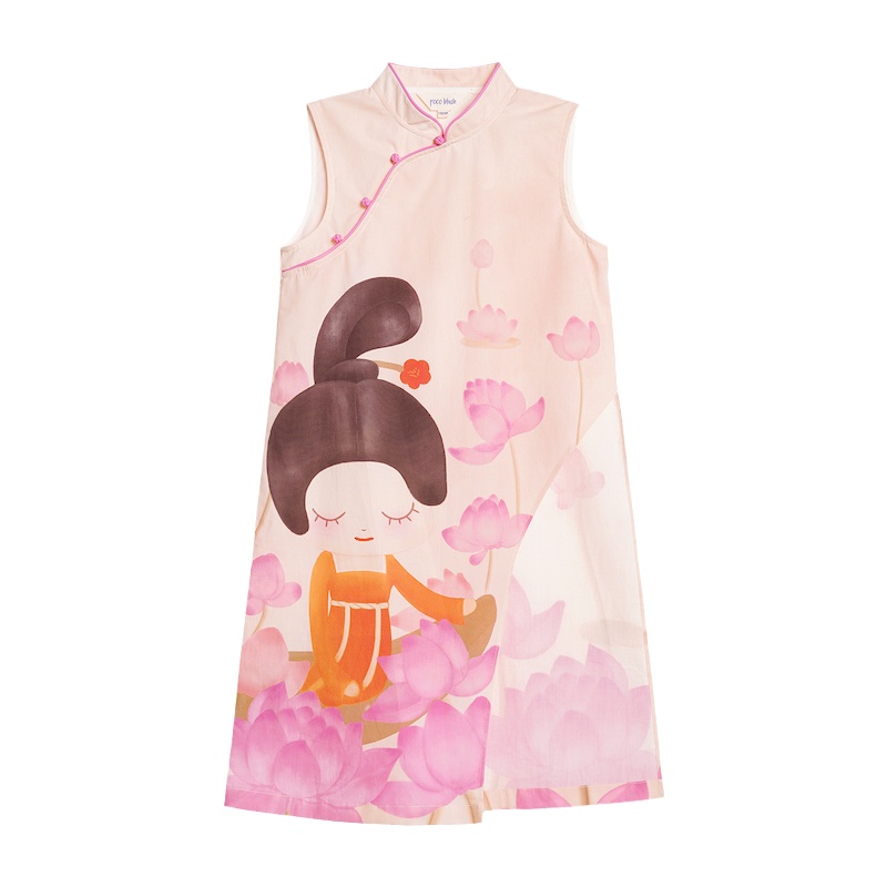 pocoblush原創(chuàng)設(shè)計唐趣采蓮新中式旗袍女童夏季民族盤扣中國風