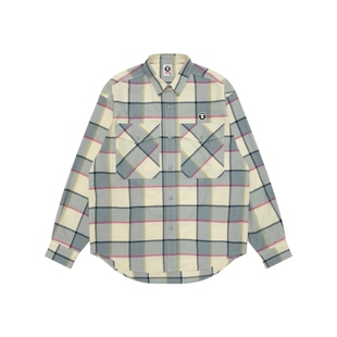 Aape旗舰店男装秋冬猿人徽章撞色格纹休闲翻领长袖衬衫8543XXP