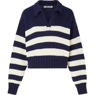 【季末折扣】CIAO LUCIA女秋冬条纹嵌花棉质针织毛衣