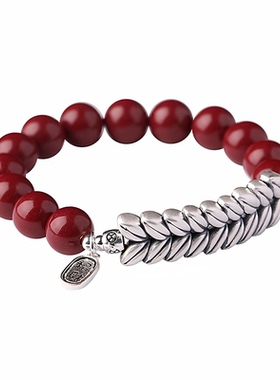 天然朱砂新中式男女情侣款岁岁平安手链女朱砂手串镀银麦穗中国风