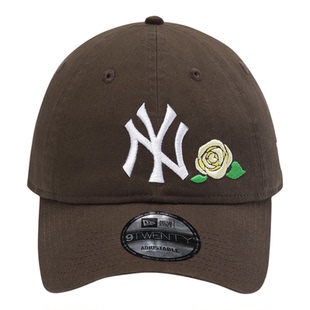 韩国代购NEWERA纽亦华玫瑰刺绣920软顶大标棒球帽NY纽约扬基咖色
