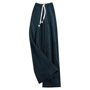 温暖有腔调 显瘦墨绿色灯芯绒阔腿裤女加绒裤子女冬季加厚休闲裤