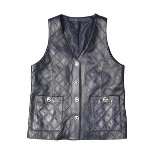 欧货欧洲站春季新款真皮马夹女绵羊皮菱格马甲外套一步裙真皮皮裙