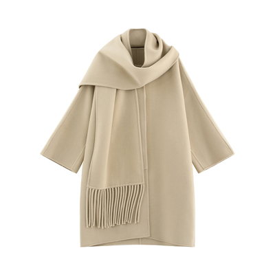 造型感围巾蝙蝠袖廓形大衣