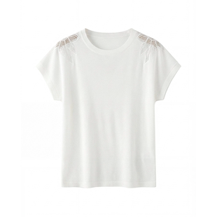 简约休闲风白色短袖针织衫T恤女圆领修身显瘦百搭镂空针织衫上衣