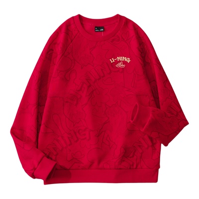 李宁儿童加绒卫衣新年款红色上衣