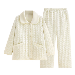 悦内睡衣女款秋冬季加厚加绒珊瑚绒夹棉袄保暖家居服冬天款可外穿