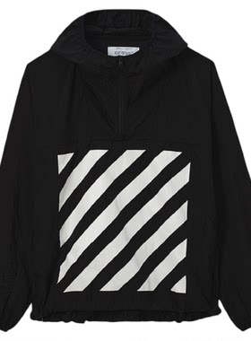 OFF-WHITE™情侣装新款半拉链连帽夹克户外风斜纹图案装饰外套