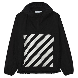 OFF-WHITE™情侣装新款半拉链连帽夹克户外风斜纹图案装饰外套