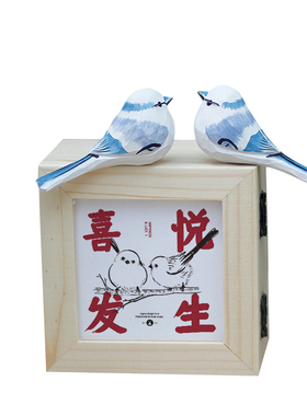 鹿妖商店 mini肥啾 木雕小鸟 礼物 灰蓝山雀 纯手工实木桌面摆件