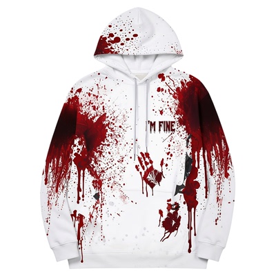 Printed drawstring hooded sweatshirt印花抽绳长袖连帽男士卫衣