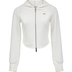 ONLY2026春季新款天丝双向拉链设计连帽长袖短款修身运动卫衣女