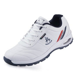 品牌保罗男鞋休闲皮鞋男款波鞋白色运动鞋皮面真皮青中老年父亲鞋