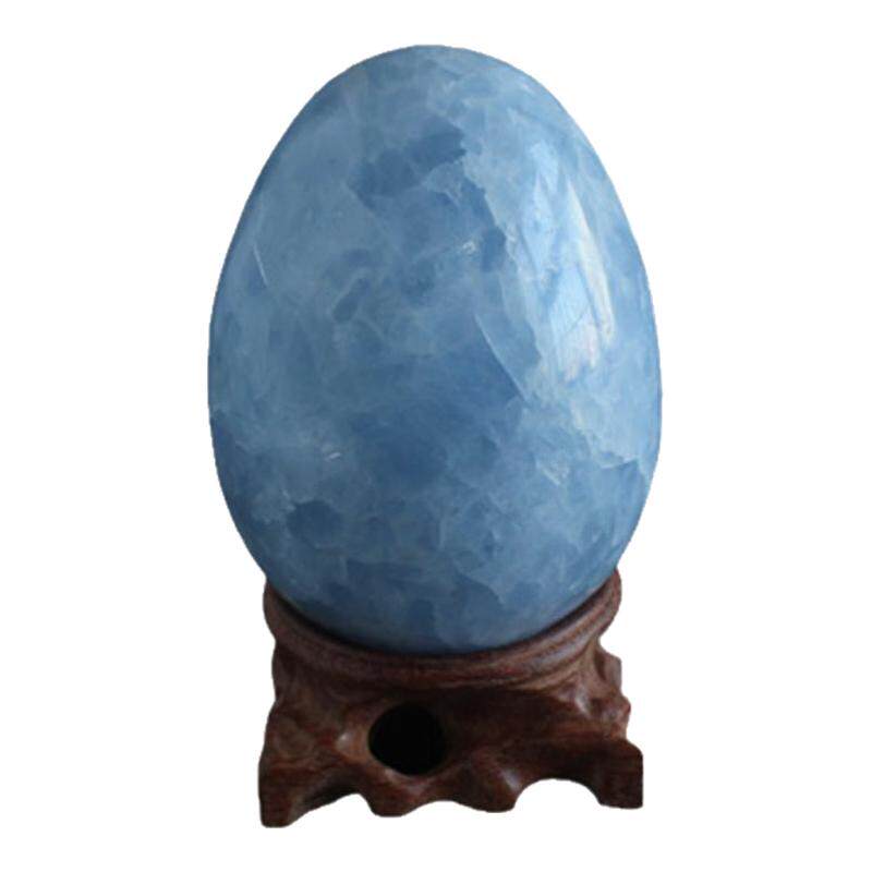 天然天青石鸡蛋摆件水玉冰魄天然原色天蓝色大号原石把玩手把件