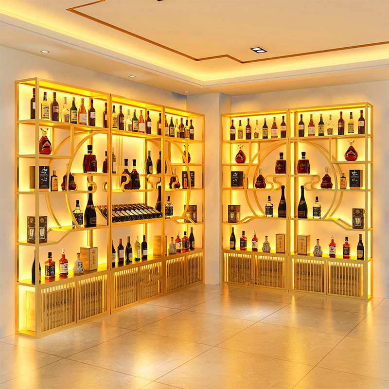 铁艺酒架烟酒柜酒庄红酒柜落地白酒展示柜靠墙葡萄酒架商用酒瓶