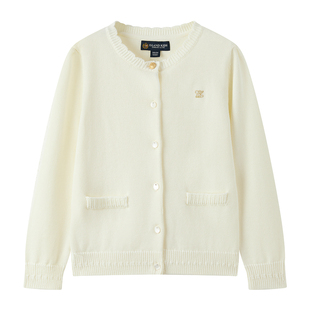 eland kids衣恋童装女童针织开衫25年秋冬新品刺绣绵羊毛混纺毛衣