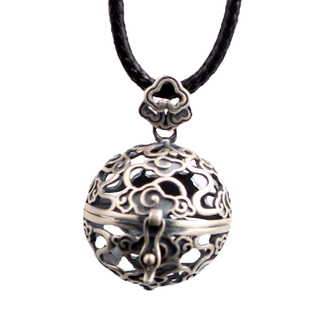 可打开纯银镂空祥云嘎乌盒装熏香丸球复古个性香囊球项链吊坠女