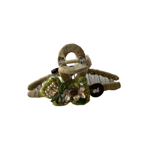 新款原创设计可爱豆绿色狗狗抓夹后脑勺盘发鲨鱼夹满钻多巴胺发夹