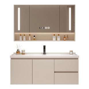 简约实木陶瓷盆一体盆浴室柜落地式洗手盆柜组合卫生间洗脸洗漱台