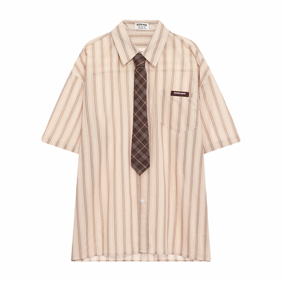 MRNEARLY日式复古百搭短袖衬衫