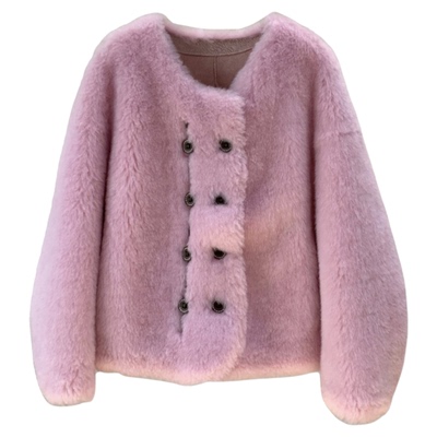 纯羊羔毛托斯卡纳毛毛外套皮草女