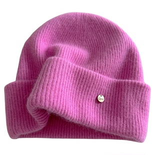 25秋冬/多巴胺治愈系双层加厚保暖羊毛混纺针织帽女简约堆堆帽