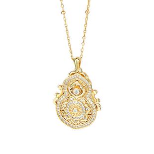 s925纯银黄金古法福禄葫芦毛衣项链女士镶钻新中式国潮设计感百搭