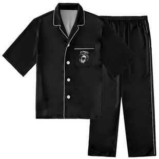 埃森费姆原创品牌睡衣男恶犬印花薄款夏季丝绸短袖长裤潮流家居服