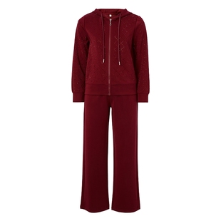 马天奴2025秋冬新款红色烫钻连帽拉链外套直筒休闲裤子长裤两件套