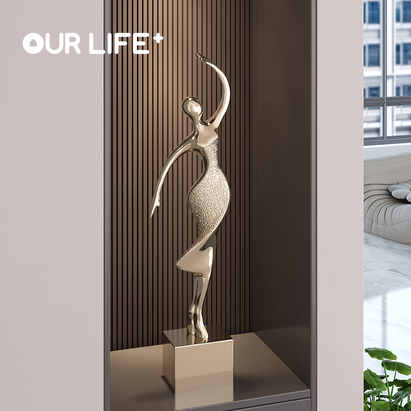 抽象艺术人物竖高入户玄关摆件电镀高级感现代轻奢客厅家居装饰品